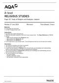 AQA A LEVEL RELIGIOUS STUDIES PAPER 2E QUESTION PAPER 2024 &lpar; 7062&sol;2E &colon; Study of Religion and Dialogues&colon; Judaism &rpar;