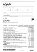 AQA GCSE BENGALI FOUNDATION TIER PAPER 1 QUESTION PAPER 2024 &lpar;8638&sol;LF &colon;Listening&rpar;