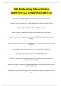 ABC Bartending School Online QUESTIONS & ANSWERS&lpar;RATED A&rpar;