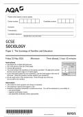 AQA  GCSE SOCIOLOGY PAPER 1 QUESTION PAPER 2024 &lpar;8192&sol;1 &colon; The Sociology of Families and Education &rpar;
