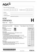 AQA GCSE STATISTICS PAPER 1H QUESTION PAPER 2024  &lpar; 8382&sol;1H &colon; Higher Tier&rpar;