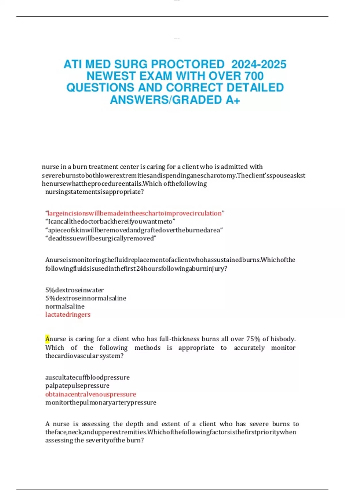 ATI MED SURG PROCTORED NEWEST EXAM WITH OVER 700 QUESTIONS AND CORRECT ...