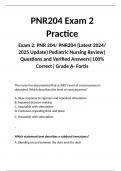 PNR204 Exam 2 Practice Exam 2&colon; PNR 204&sol; PNR204 &lpar;Latest 2024&sol; 2025 Update&rpar; Pediatric Nursing Review&vert; Questions and Verified Answers&vert;100&percnt; Correct&vert; Grade A- Fortis