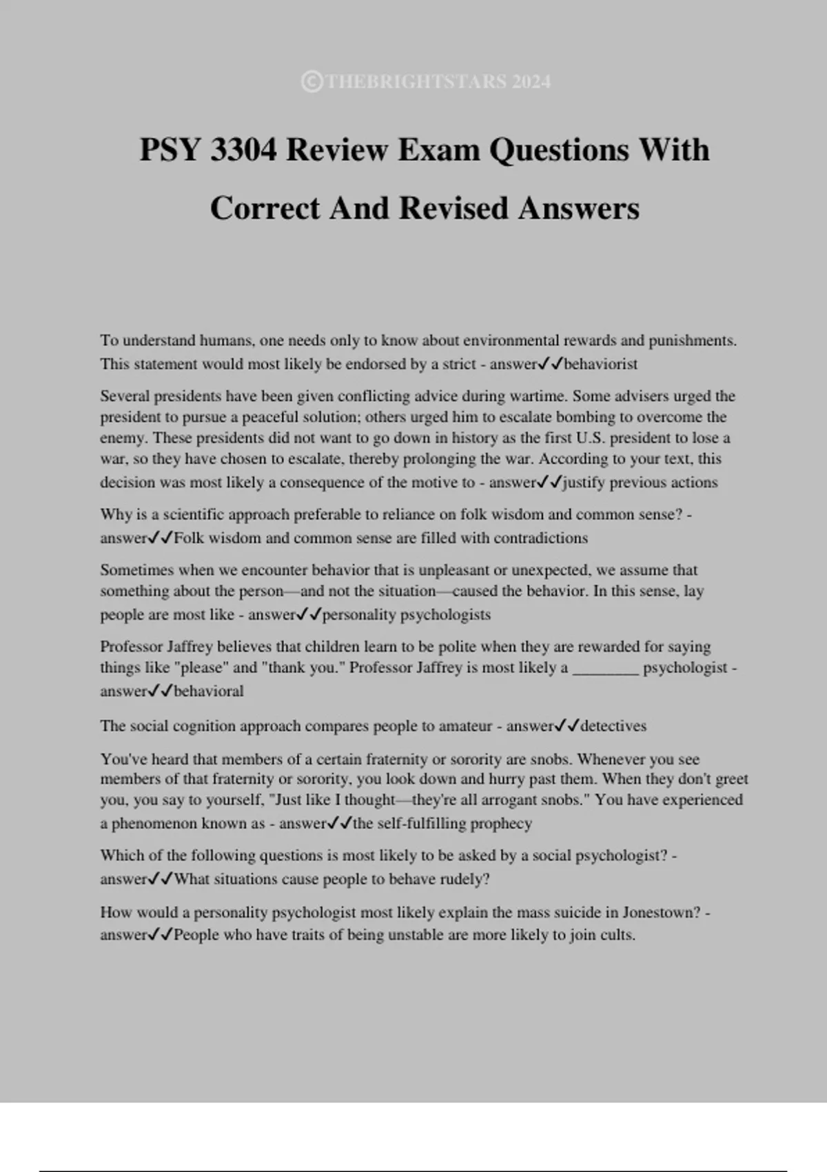 PSY 3304 Review Exam Questions With Correct And Revised Answers - PSY ...