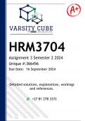 HRM3704 Assignment 3 &lpar;DETAILED ANSWERS&rpar; Semester 2 2024 - DISTINCTION GUARANTEED