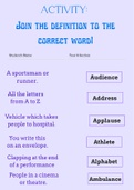 Worksheet: Joining Definitions to Words (Alphabet Letter "A" Only) ~ Fun Learning ~ Basic English