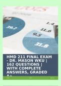 HMD 211 FINAL EXAM - DR&period; MASON WKU &vert; 162 QUESTIONS &vert; WITH COMPLETE ANSWERS&comma; GRADED A&plus;