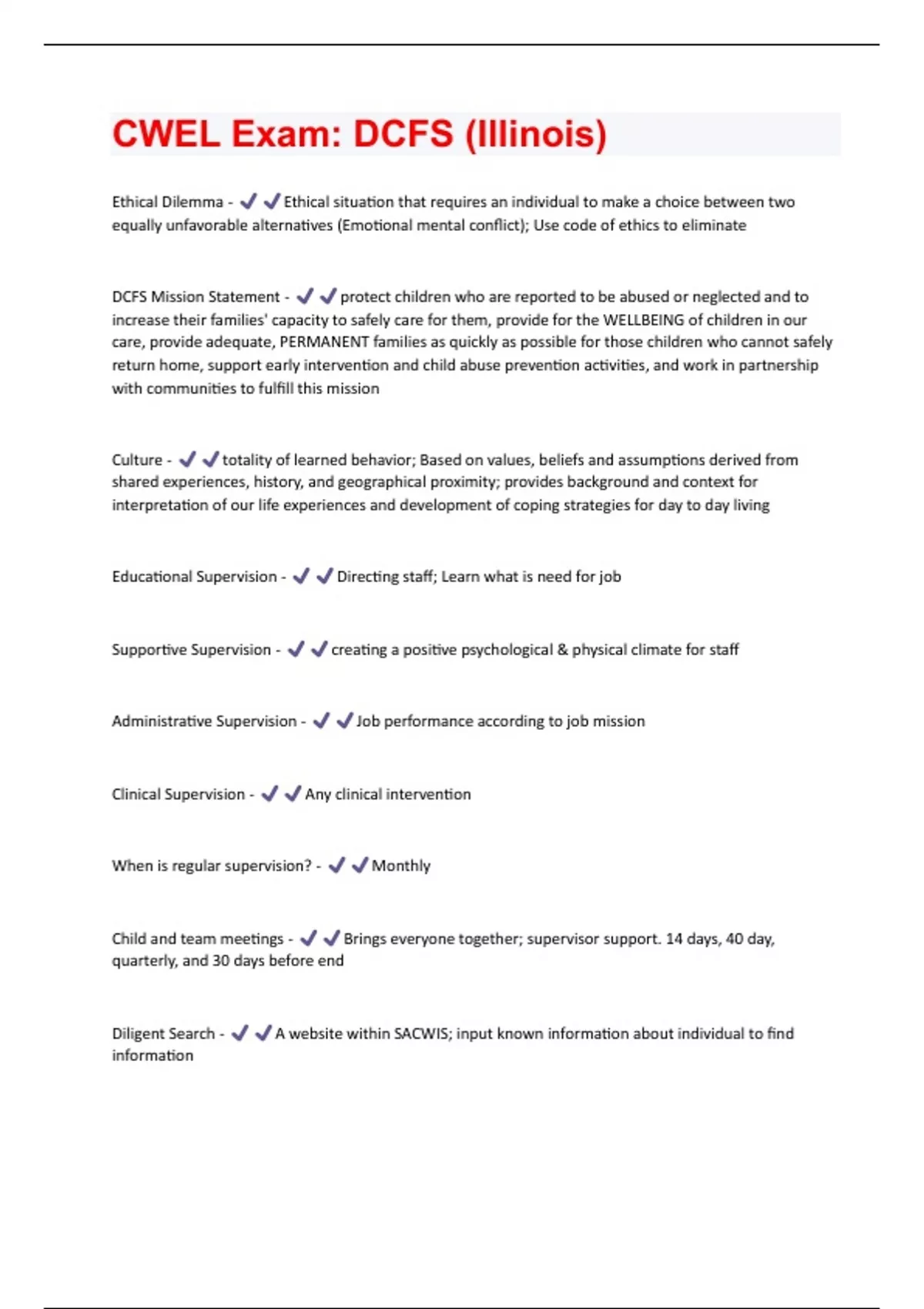 CWEL Exam DCFS (Illinois) Questions and Answers well Explained Latest