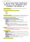 A _Mental Health FINAL EXAM Study Guide (3) (1) ALL ANSWERS 100% CORRECT  AID GRADE  A+
