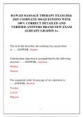 HAWAII MASSAGE THERAPY EXAM 2024- 2025 COMPLETE 500 QUESTIONS WITH  100&percnt; CORRECT DETAILED AND VERIFIED ANSWERS BRAND NEW EXAM ALREADY GRADED A&plus;