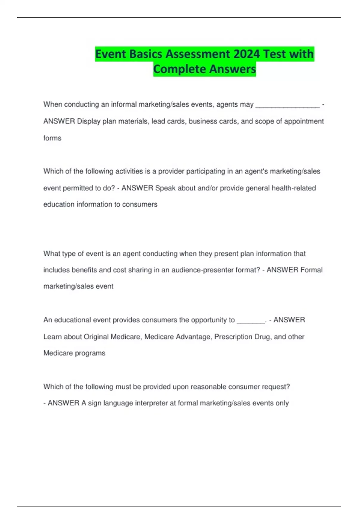 Event Basics Assessment 2024 Test with Complete Answers - Events Basics ...