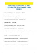 Hematology&colon; Introduction To Blood Questions And Answers Latest Update 2024&sol;2025