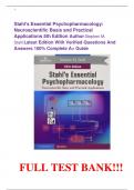 Stahl's Essential Psychopharmacology&colon; Neuroscientific Basis and Practical Applications 5th Edition Author&colon;Stephen M&period; Stahl Latest Edition With Verified Questions And Answers 100&percnt; Complete A&plus; Guide 