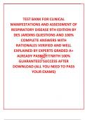  TEST BANK FOR CLINICAL MANIFESTATIONS AND ASSESSMENT OF RESPIRATORY DISEASE 9TH EDITION BY DES JARDINS QUESTIONS AND 100&percnt; COMPLETE ANSWERS WITH RATIONALES VERIFIED AND WELL EXPLAINED BY EXPERTS GRADED A&plus; ALREADY PASSED&excl;&excl;&excl;&excl;WITH 100&percnt; GUARANTEED SUCCESS AFT