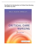 Test Bank for Introduction to Critical Care Nursing 7th Edition by Sole