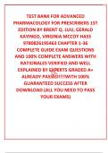 TEST BANK FOR ADVANCED PHARMACOLOGY FOR PRESCRIBERS 1ST EDITION BY BRENT Q&period; LUU&comma; GERALD KAYINGO&comma; VIRGINIA MCCOY HASS 9780826195463 CHAPTER 1-36 COMPLETE GUIDE EXAM QUESTIONS AND 100&percnt; COMPLETE ANSWERS WITH RATIONALES VERIFIED AND WELL EXPLAINED BY EXPERTS 