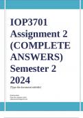 IOP3701 Assignment 2 &lpar;COMPLETE ANSWERS&rpar; Semester 2 2024 - DUE September 2024 &semi; 100&percnt; TRUSTED Complete&comma; trusted solutions and explanations Ensure your success with us&period;&period; 