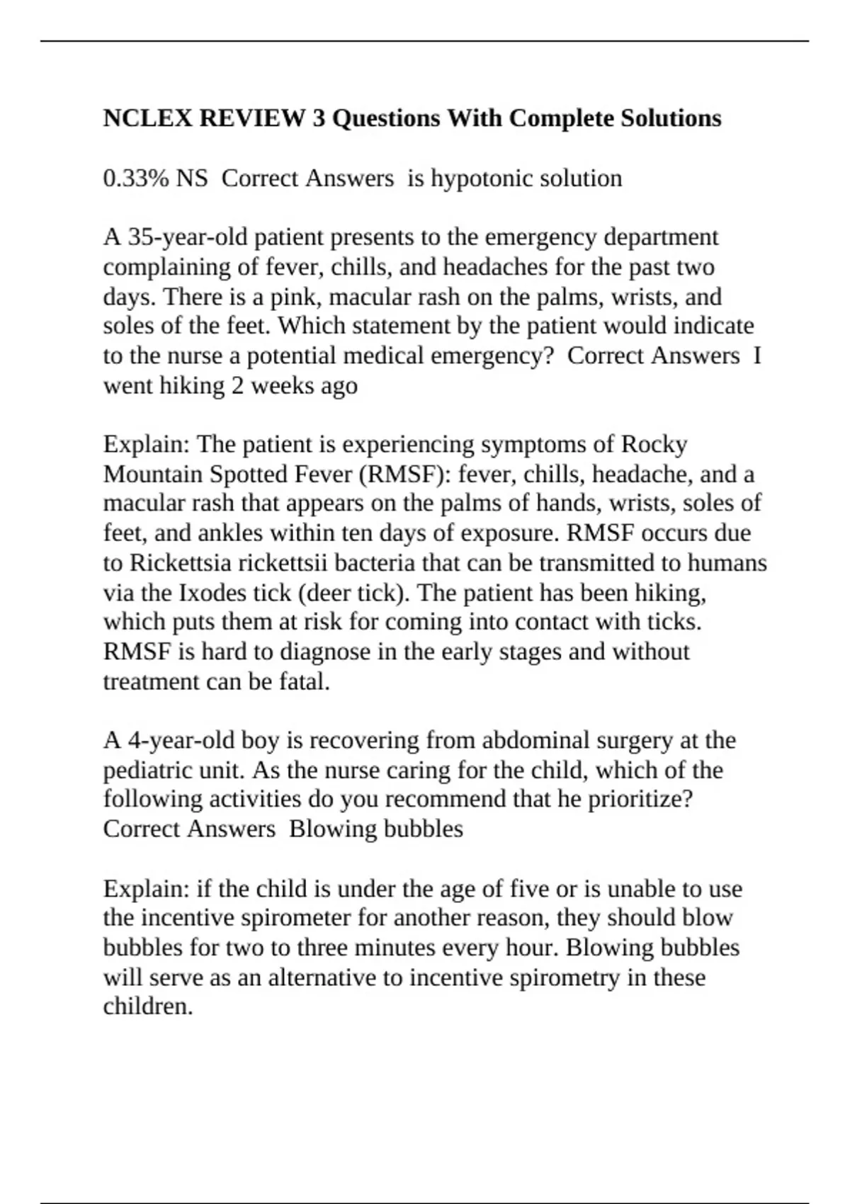 NCLEX REVIEW 3 Questions With Complete Solutions - NCLEX RN - Stuvia US