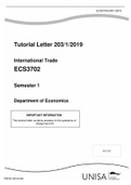 Tutorial Letter 203&sol;1&sol;2019 International Trade ECS3702 Semester 1 Department of Economics