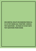 HESI MENTAL HEALTH RN RANDOM FROM ALL V1-V3 TEST BANKS (ALL TOGETHER- VARIOUS TEST QUESTIONS – 38 PAGES OF STUDY NOTE TEST QUESTIONS FROM EXAM)