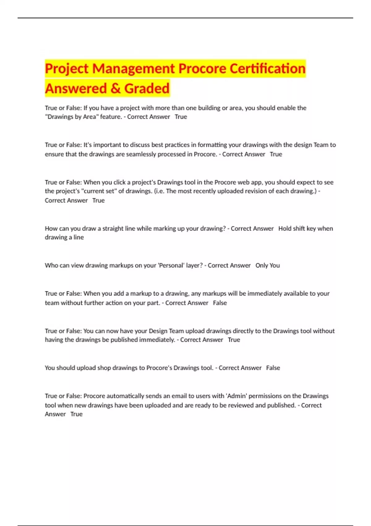 Project Management Procore Certification Answered & Graded - Procore ...