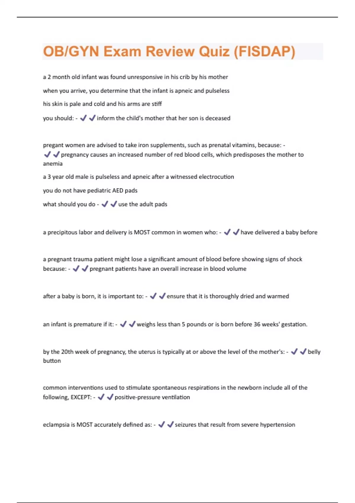 OB/GYN Exam Review Quiz (FISDAP) Latest 2024/2025 Updated Questions and ...
