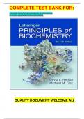 COMPLETE TEST BANK FOR&colon;  LEHNINGER PRINCIPLES OF BIOCHEMISTRY SEVENTH EDITION BY DAVID L&period; NELSON &lpar;AUTHOR&rpar; LATEST UPDATE 