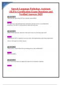 Speech Language Pathology Assistant  &lpar;SLPA&rpar; Certification Exam Questions and  Verified Answers 2025