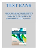TEST BANK FOR LEHNE’S PHARMACOTHERAPEUTICS FOR ADVANCED PRACTICE NURSES AND PHYSICIAN ASSISTANTS 2ND EDITION ROSENTHAL 