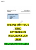 MRL3701 PORTFOLIO MEMO - DETAILED ANSWERS OCTOBER 2021 UNISA SUPER SEMESTER INSOLVENCY LAW