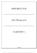 &lpar;WGU D099&rpar; BUS 3130 Sales Management - OA Review 1 - 20242025