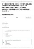 CPO CERTIFICATION EXAM NEWEST 2024-2025 &vert;MOST TESTED QUESTIONS&vert; COMPLETE QUESTIONS AND CORRECT DETAILED ANSWERS &lpar;VERIFIED ANSWERS&rpar; &vert;ALREADY GRADED A&plus;