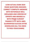LCSW ACTUAL EXAM 2024 EXAM QUESTIONS AND100&percnt; CORRECT COMPLETE ANSWERS WITH RATIONALES WELL EXPLAINED AND VERIFIED BY EXPERTS AND GRADED A&plus; WITH PROOF ALREADY PASSED&excl;&excl;&excl;&excl;&excl;&excl;&excl;&excl;&excl; WITH 100&percnt; GUARANTEED SUCCESS AFTER DOWNLOAD &lpar;ALL YOU NEED TO PASS YOUR EXAMS&rpar;