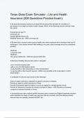 Texas State Exam Simulator - Life and Health Insurance &lpar;200 Questions Practice Exam&rpar; Questions And Answers Rated A&plus; New Update Assured Satisfaction