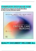 COMPLETE TEST BANK FOR&colon; Introduction to Critical Care Nursing 8th Edition by Mary Lou Sole PhD latest Update 