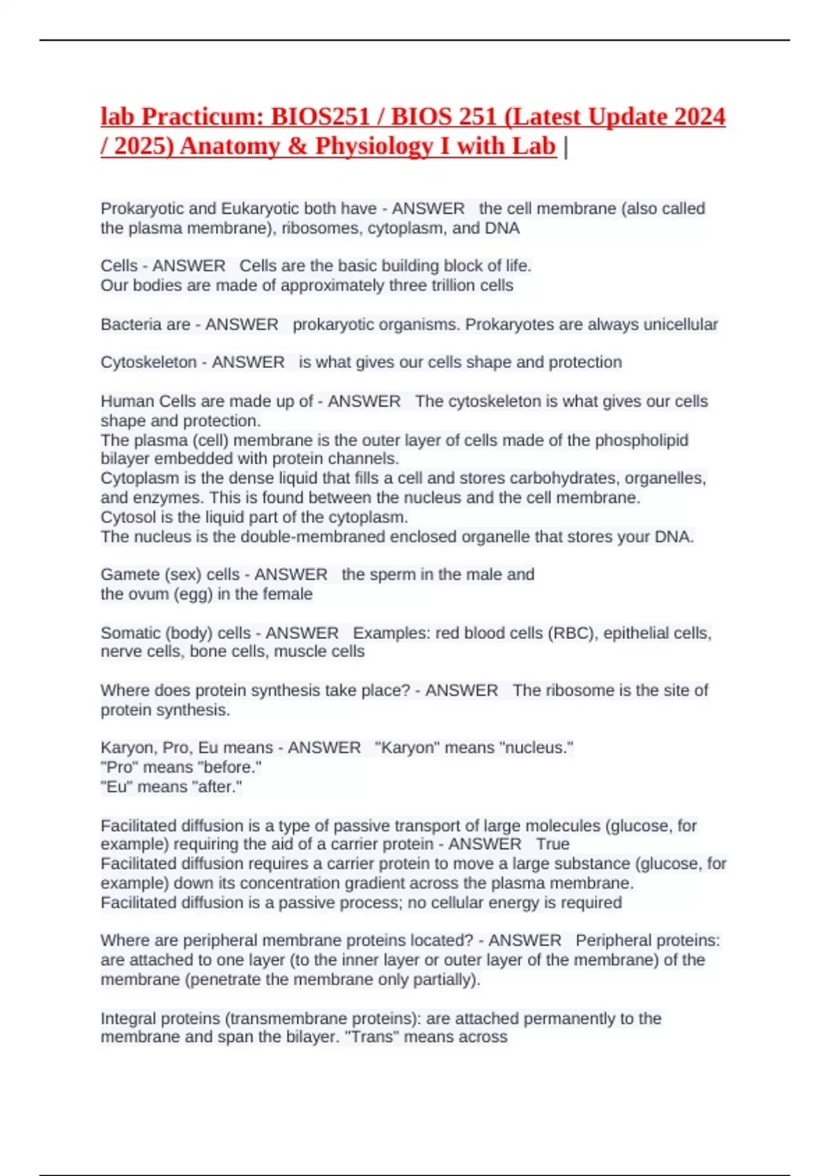 Bios251 Bios 251 Latest Update 2024 2025 Anatomy Physiology I