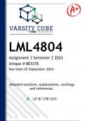 LML4804 Assignment 4 &lpar;DETAILED ANSWERS&rpar; Semester 2 2024 - DISTINCTION GUARANTEED