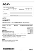 AQA GCSE  BUSINESS  Paper 2  Influences of marketing and finance on business activity 2020