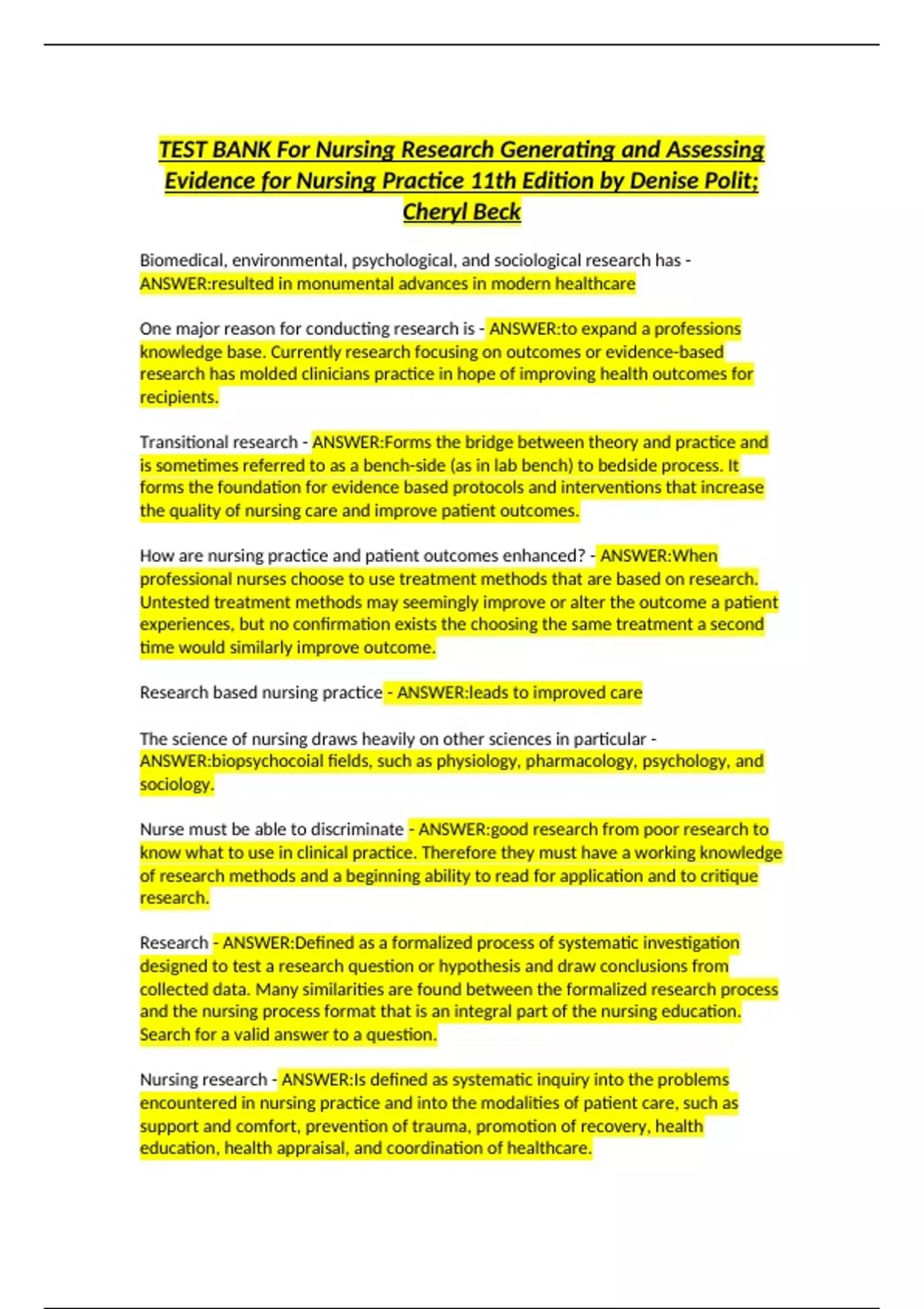 Nursing Research Generating and Assessing Evidence for Nursing Practice ...