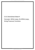 CS 31 Worksheet Week 4 Concepts While Loops, Do While Loops, String Traversal, Functions