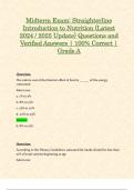 Midterm Exam&colon; Straighterline Introduction to Nutrition &lpar;Latest 2024 &sol; 2025 Update&rpar; Questions and Verified Answers &vert; 100&percnt; Correct &vert; Grade A