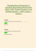 Straighterline Introduction to Nutrition Final Exam Study Guide &lpar;2024 &sol; 2025 Update&rpar; Questions and Verified Answers &vert; 100&percnt; Correct &vert; Grade A