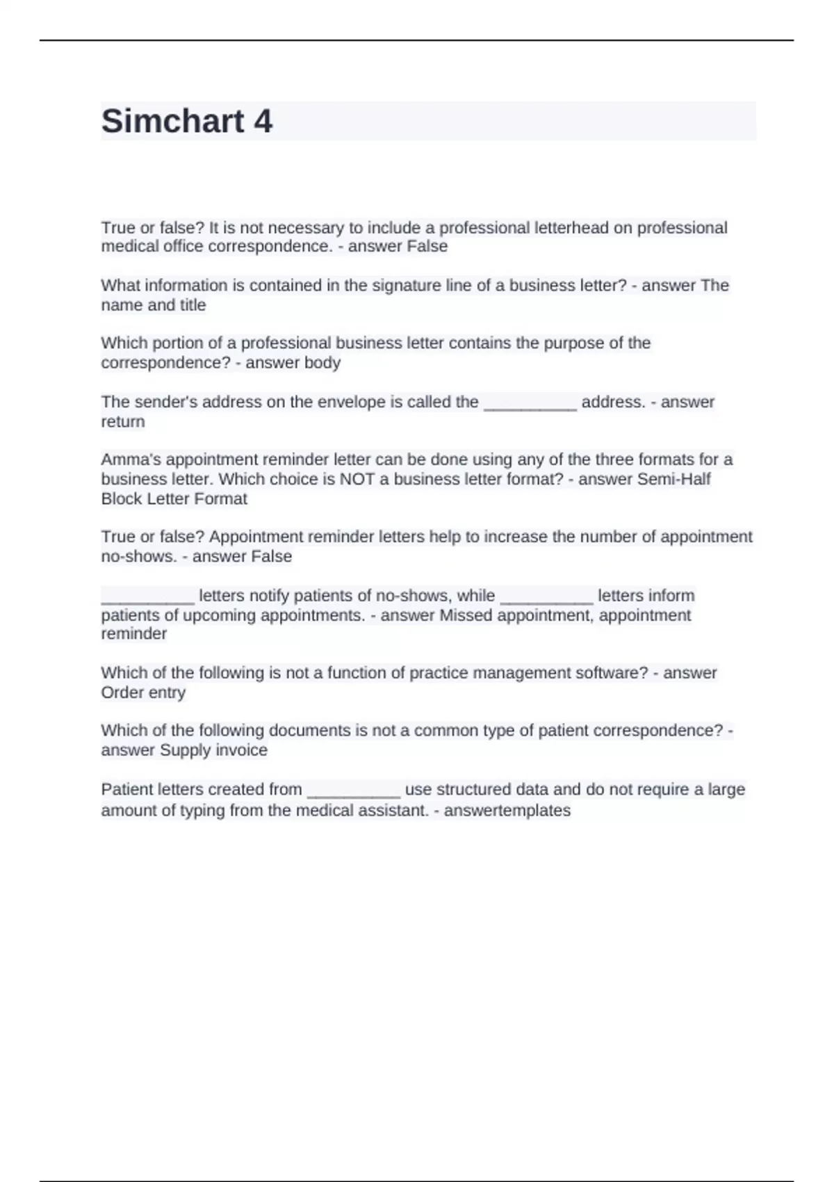 Simchart 4 Questions and Answers Rated A+ - Simchart - Stuvia US