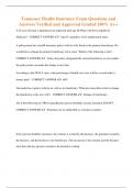 Tennessee Health Insurance Exam Questions and  Answers Verified and Approved Graded 100&percnt; A&plus;