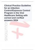 Clinical Practice Guideline for an Infection Control&sol;Exposure Control Program in the Oral Healthcare Setting with correct and verified answers 2024