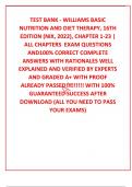 TEST BANK - WILLIAMS BASIC NUTRITION AND DIET THERAPY&comma; 16TH EDITION &lpar;NIX&comma; 2022&rpar;&comma; CHAPTER 1-23 &vert; ALL CHAPTERS  EXAM QUESTIONS AND100&percnt; CORRECT COMPLETE ANSWERS WITH RATIONALES WELL EXPLAINED AND VERIFIED BY EXPERTS AND GRADED A&plus; WITH PROOF ALREADY PASSED&excl;&excl;&excl;