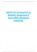 MATH 215 Introduction to Statistics Assignment 3 &lpar;score 98&percnt;&rpar; Athabasca University 