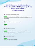 NAMS Menopause Certification Exam Guide &lpar;Latest 2024&sol; 2025 Update&rpar; Qs & As&vert; 100&percnt; Correct&vert; Grade A &lpar;Verified Answers&rpar;