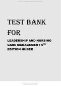 TEST BANK FOR LEADERSHIP AND NURSING CARE MANAGEMENT 6TH EDITION HUBER