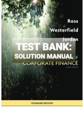 Exam (elaborations) TEST BANK FUNDAMENTALS OF CORPORATE FINANCE 9TH EDITION  ROSS, WESTERFIELD AND JORDAN SOLUTION MANUAL 